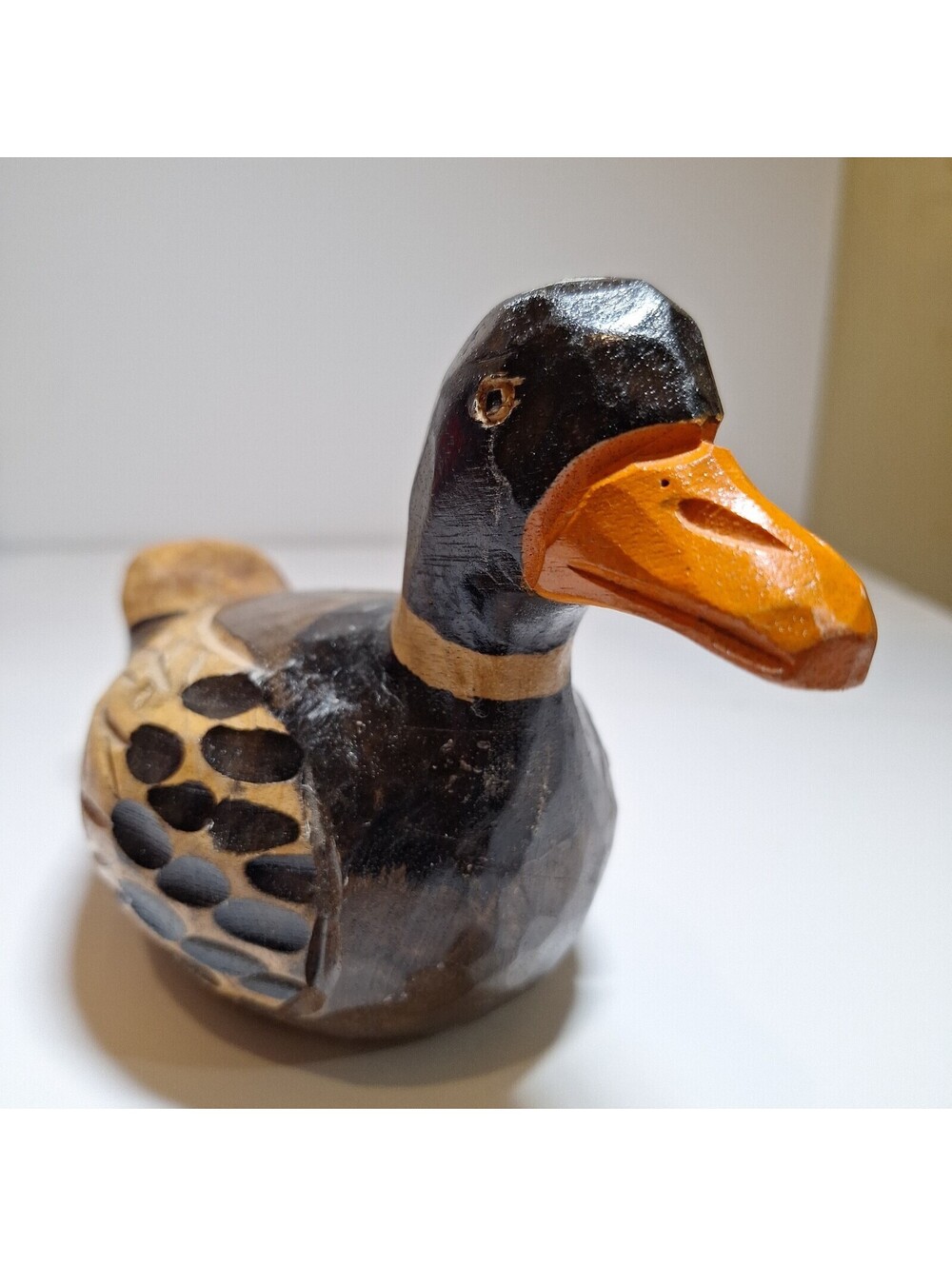 Vintage Wooden Mallard Duck Decoy Figurine Hand Painted Carved Folk Art 8 Inches